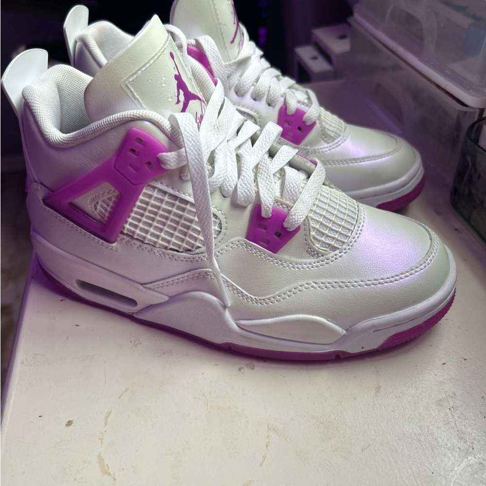 Kids White and Purple Basketball Sneakers